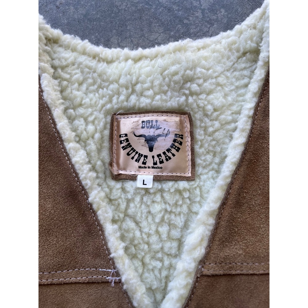 Bull Genuine Leather Suede Sherpa Lined Western Vest Tan Mens Large - Picture 4 of 7